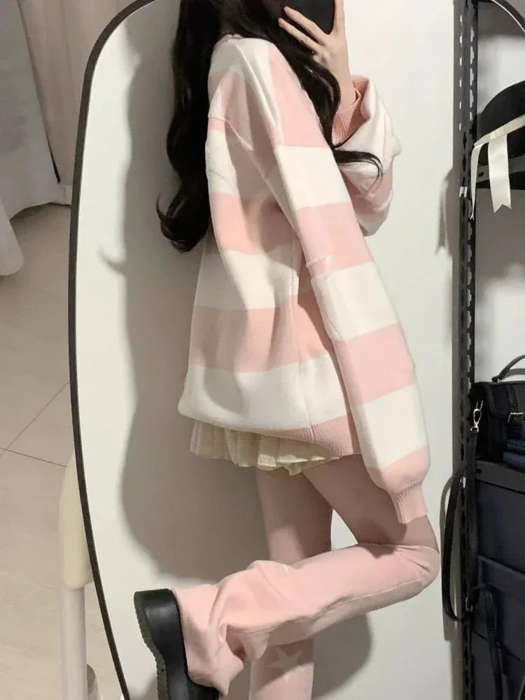 ✨ Kawaii Starry Contrast Sweater 🌟 | Grunge Streetwear Jumper for Women | Y2K Aesthetic Cozy Knitwear 🍂