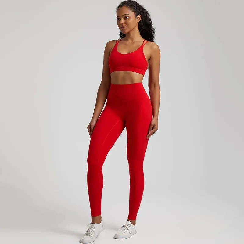 058 Women's Yoga Set Buttery Soft High Waist Gym Leggings & Crisscross Sports Bra