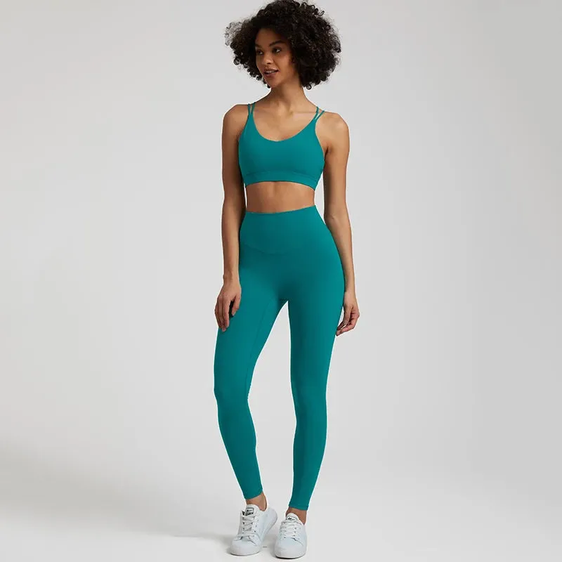 058 Women's Yoga Set Buttery Soft High Waist Gym Leggings & Crisscross Sports Bra