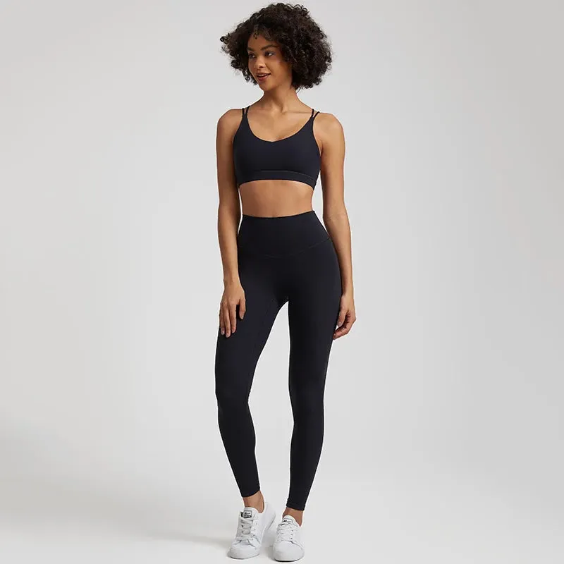 058 Women's Yoga Set Buttery Soft High Waist Gym Leggings & Crisscross Sports Bra