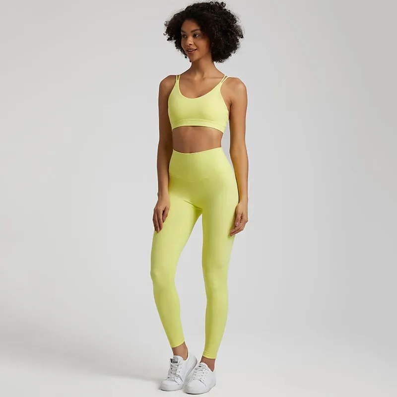 058 Women's Yoga Set Buttery Soft High Waist Gym Leggings & Crisscross Sports Bra