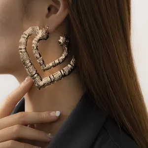 18K Gold-Plated Bamboo Layered Heart Hoop Earrings