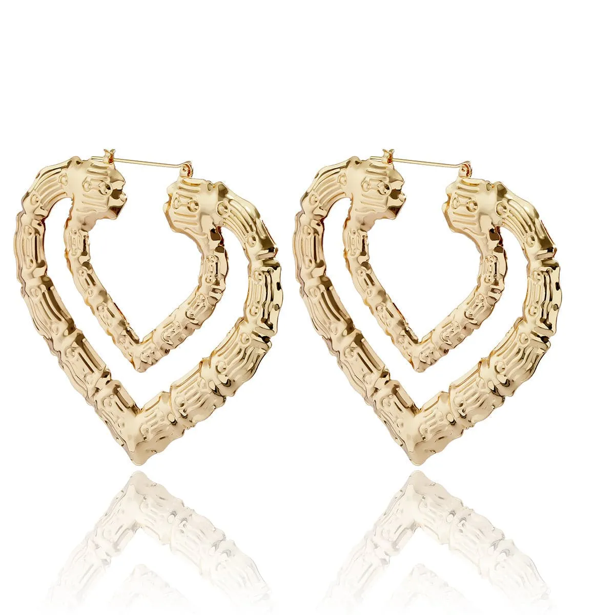 18K Gold-Plated Bamboo Layered Heart Hoop Earrings
