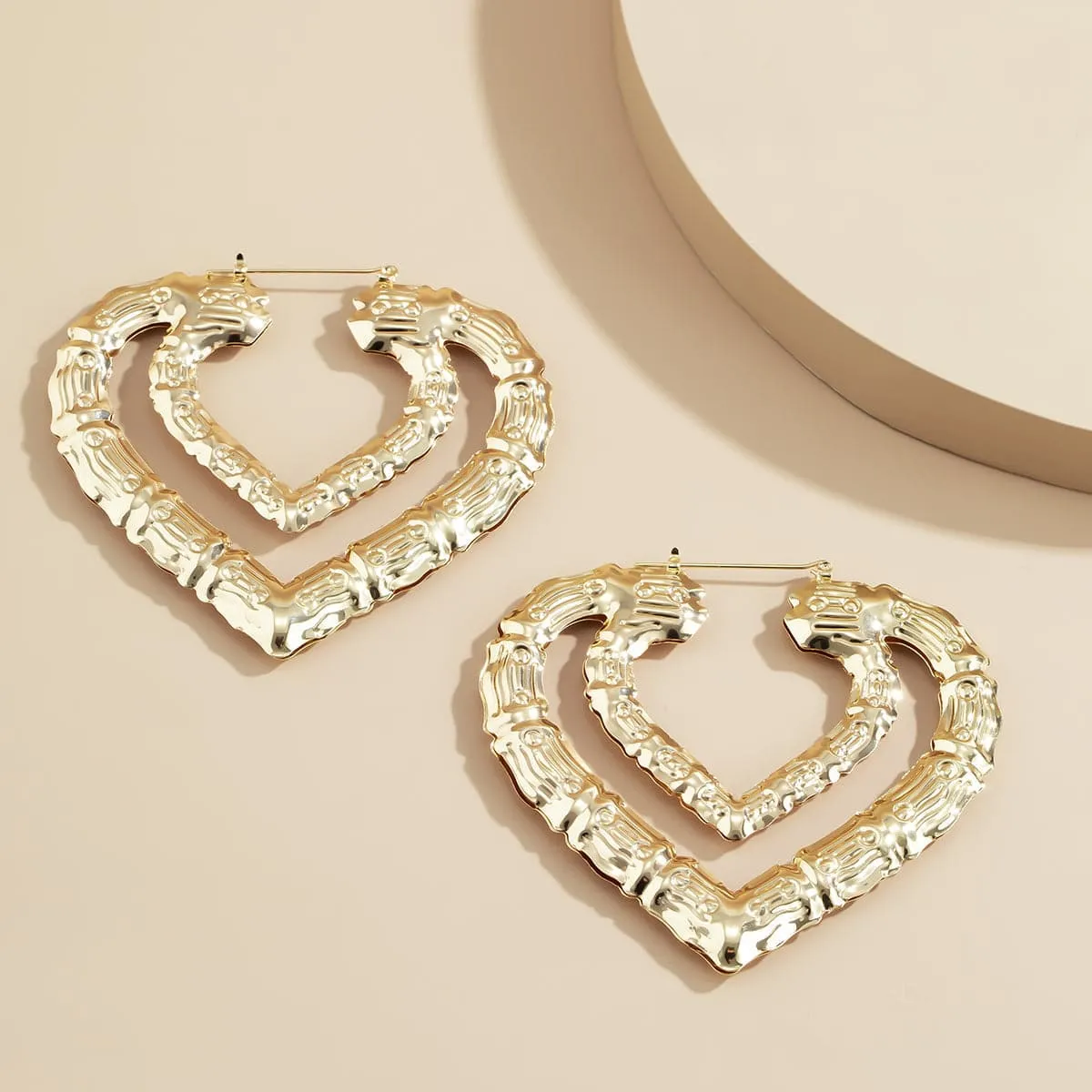 18K Gold-Plated Bamboo Layered Heart Hoop Earrings