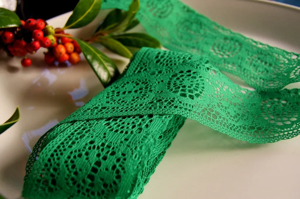 2" Medallion Floral Lace Trim - Green
