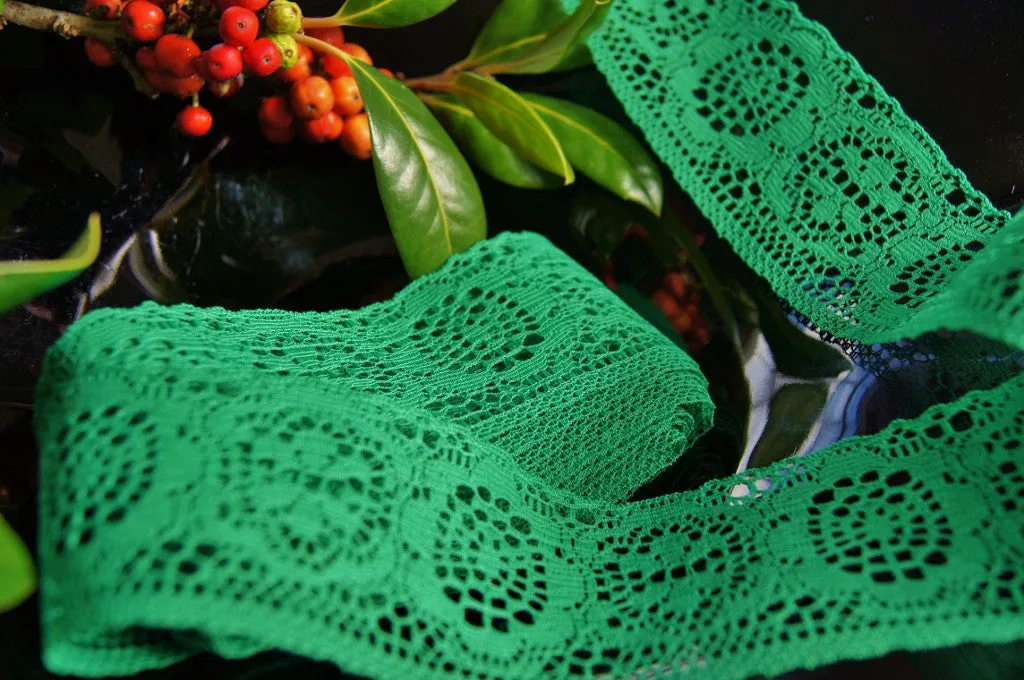 2" Medallion Floral Lace Trim - Green