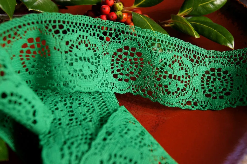 2" Medallion Floral Lace Trim - Green
