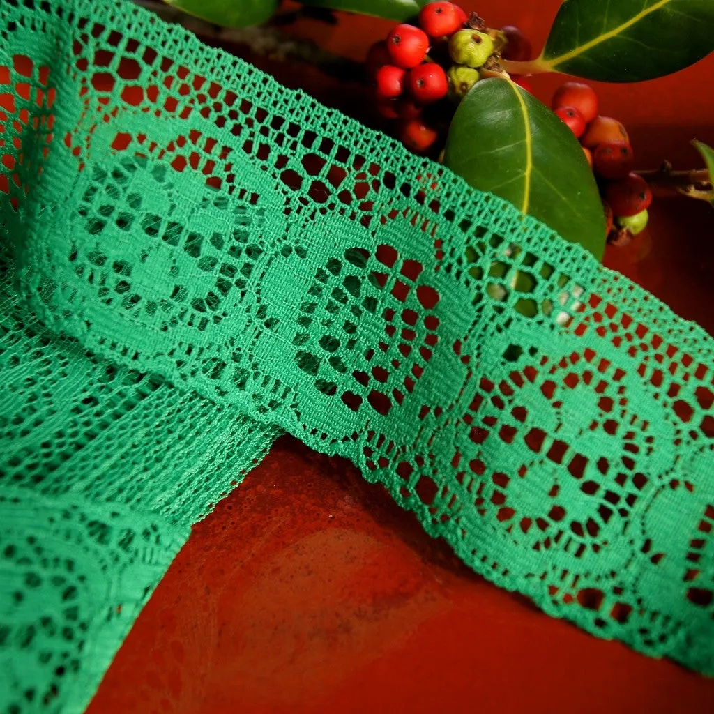 2" Medallion Floral Lace Trim - Green