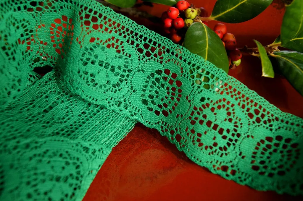 2" Medallion Floral Lace Trim - Green