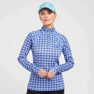 40% OFF - ARIAT Sunstopper 2.0 1/4 Zip Baselayer - Womens - Reykjavik Blue Ditsy Horse - Size: LARGE