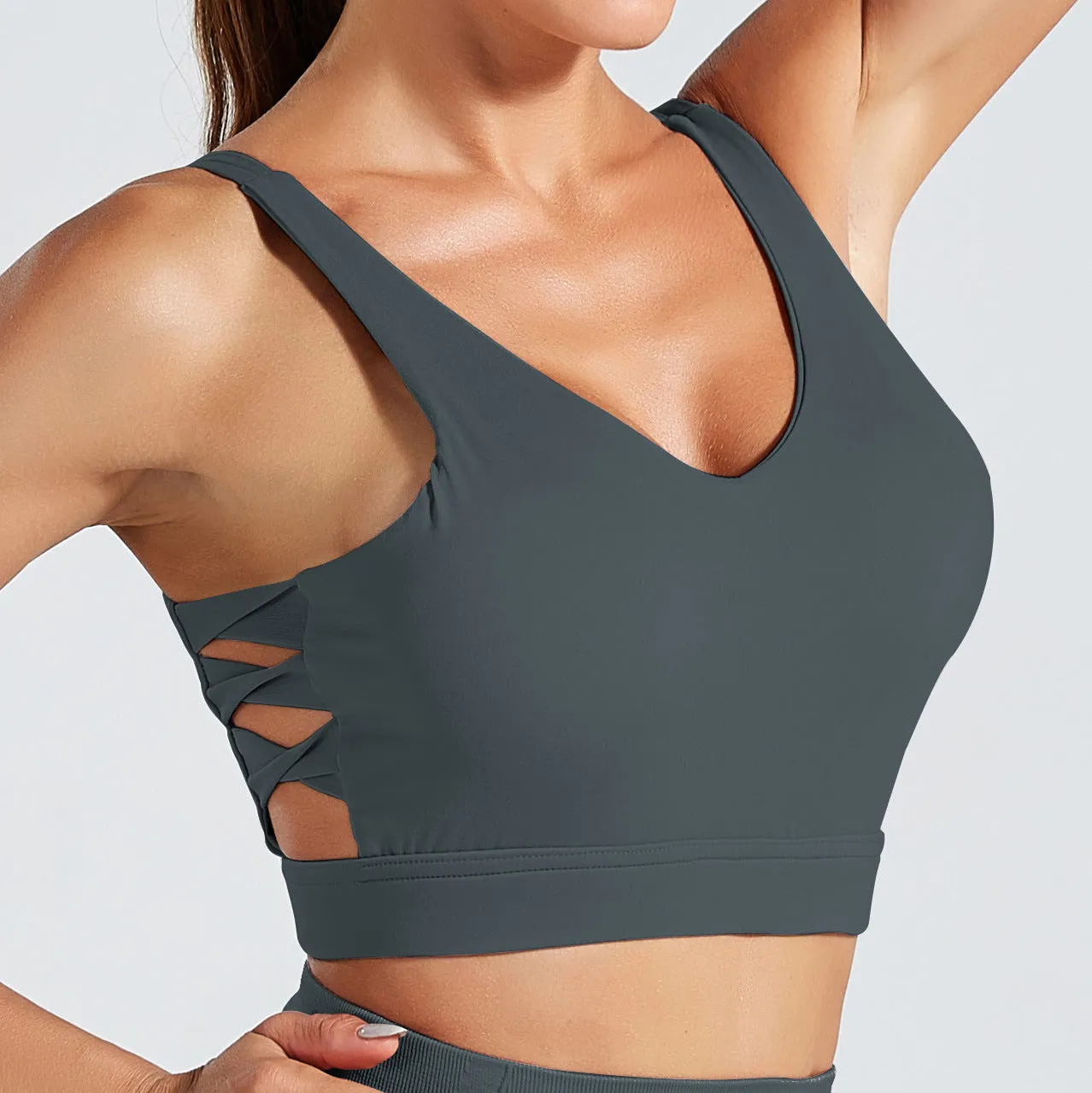 Activewear Gym Gathered Fitness Sexy Beauty Back Seamless Workout Sets Yoga Bra Top Portable Women's Vests Plus Size Sports Bra