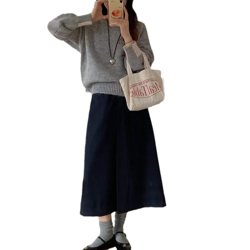 Amozae business casual outfits Korean Style Loose plus Size Sweater Women's Pullover round Neck Lazy Style Color Matching Long Sleeve Sweater Autumn and Winter Thickened