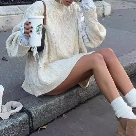 Amozae fall fashion outfits New Knitwear Loose round Neck Lazy Twist Sweater Women's Autumn and Winter Fake Two Pieces Comfortable Warm