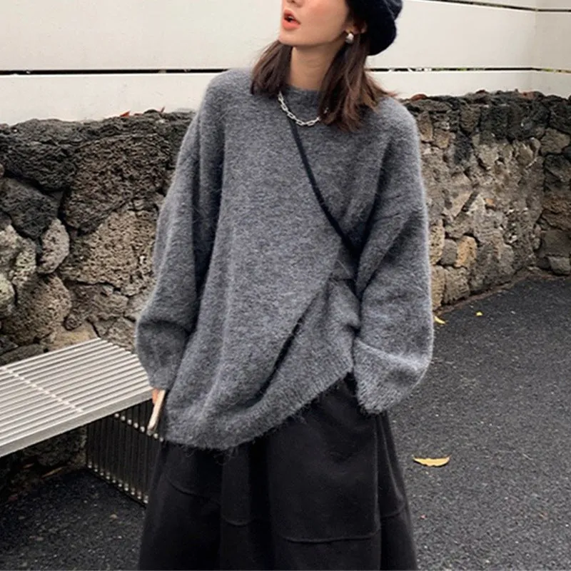 Amozae fall outfits 2024 Autumn and Winter Japanese Style Fresh Soft Milk Lazy Style Sweater Women's Solid Color Base Solid Color Casual Loose Knitted Pullover
