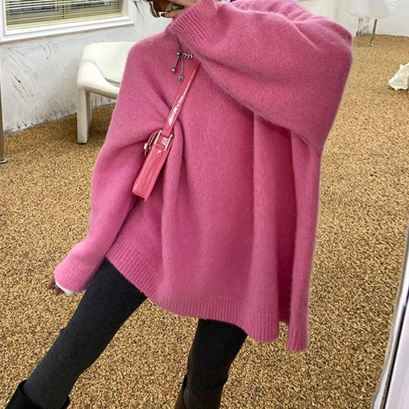 Amozae fall outfits 2024 Autumn and Winter Japanese Style Fresh Soft Milk Lazy Style Sweater Women's Solid Color Base Solid Color Casual Loose Knitted Pullover