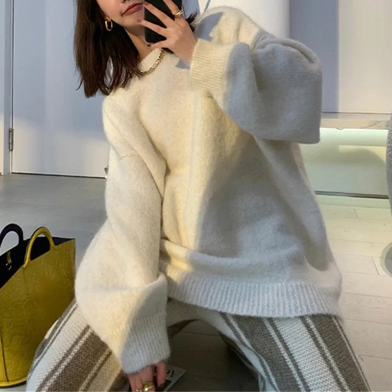 Amozae fall outfits 2024 Autumn and Winter Japanese Style Fresh Soft Milk Lazy Style Sweater Women's Solid Color Base Solid Color Casual Loose Knitted Pullover