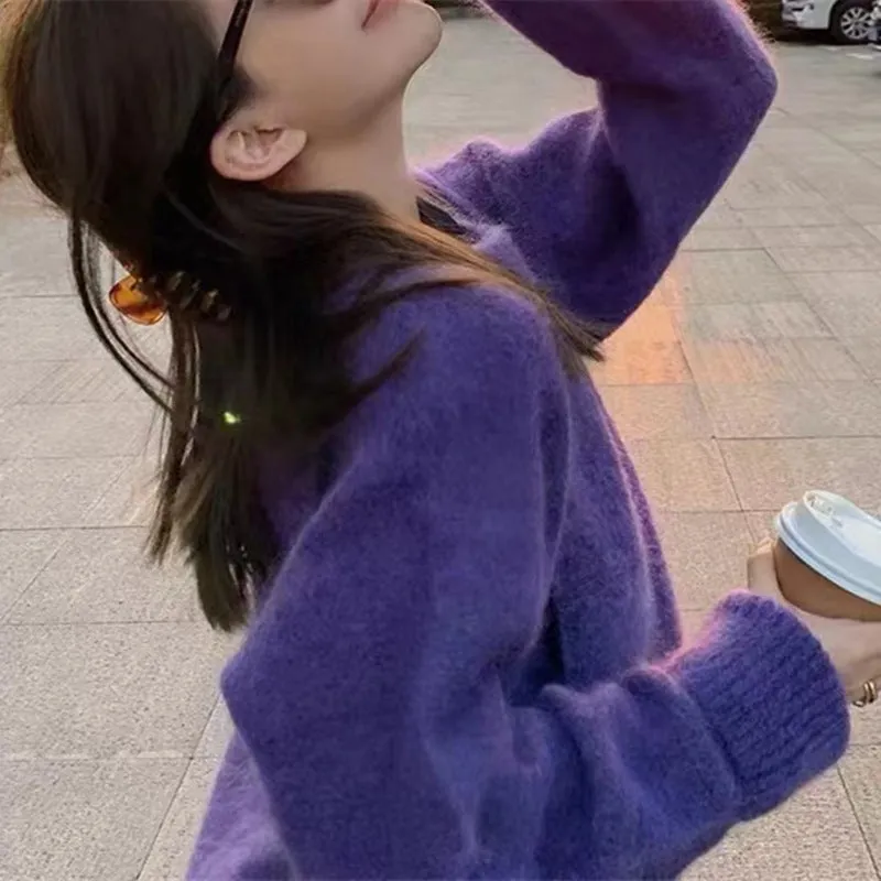 Amozae fall outfits 2024 Autumn and Winter Japanese Style Fresh Soft Milk Lazy Style Sweater Women's Solid Color Base Solid Color Casual Loose Knitted Pullover