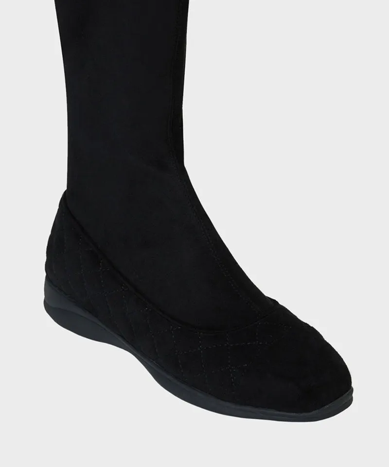 Anell Golf Quilted Suede Spandex Boots - Black