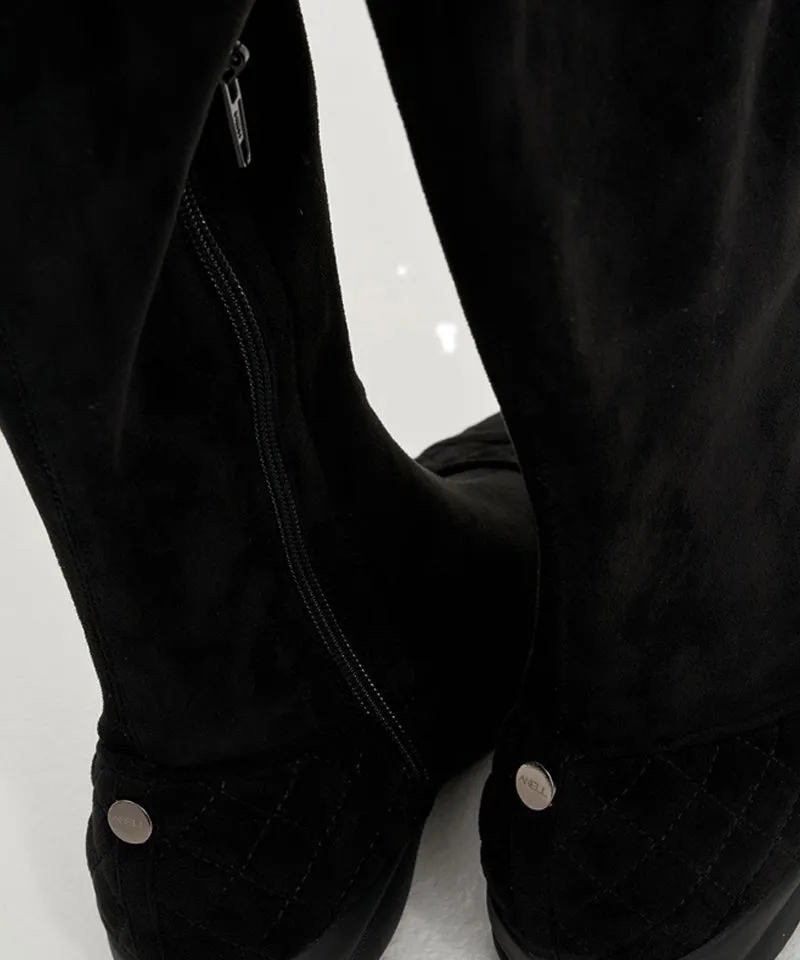 Anell Golf Quilted Suede Spandex Boots - Black