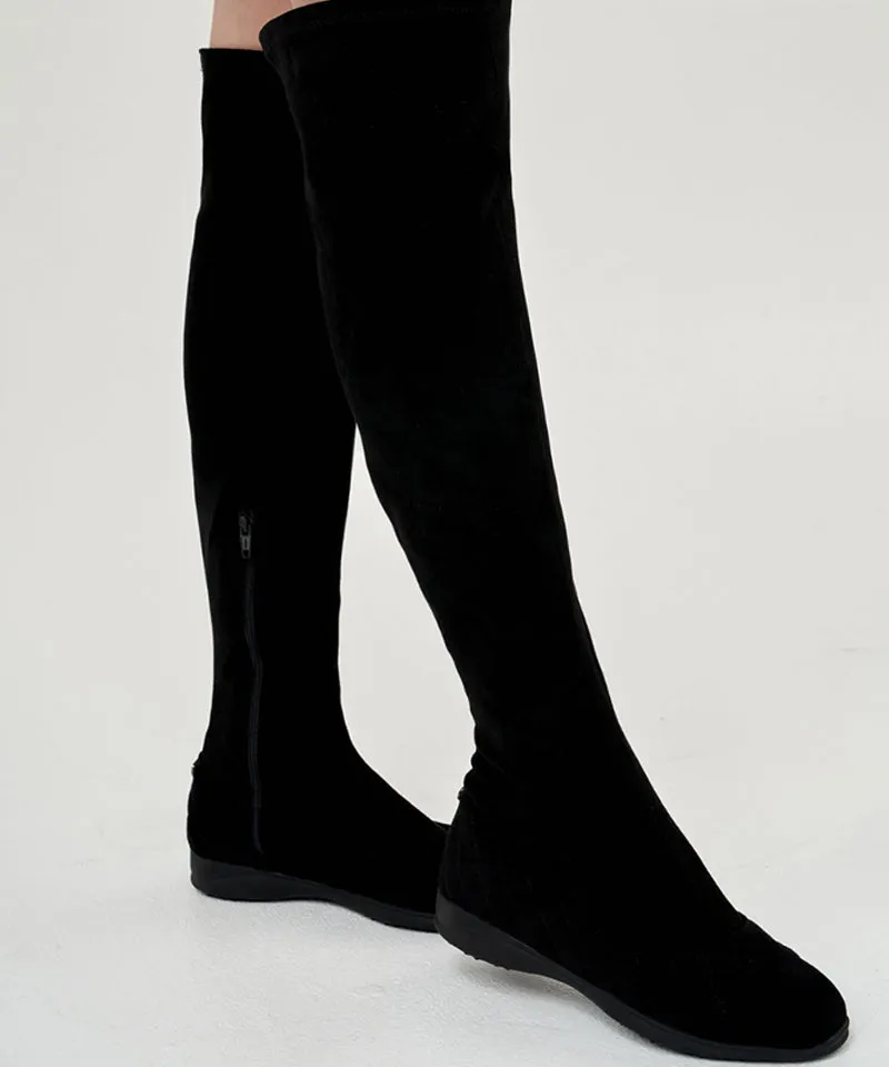 Anell Golf Quilted Suede Spandex Boots - Black