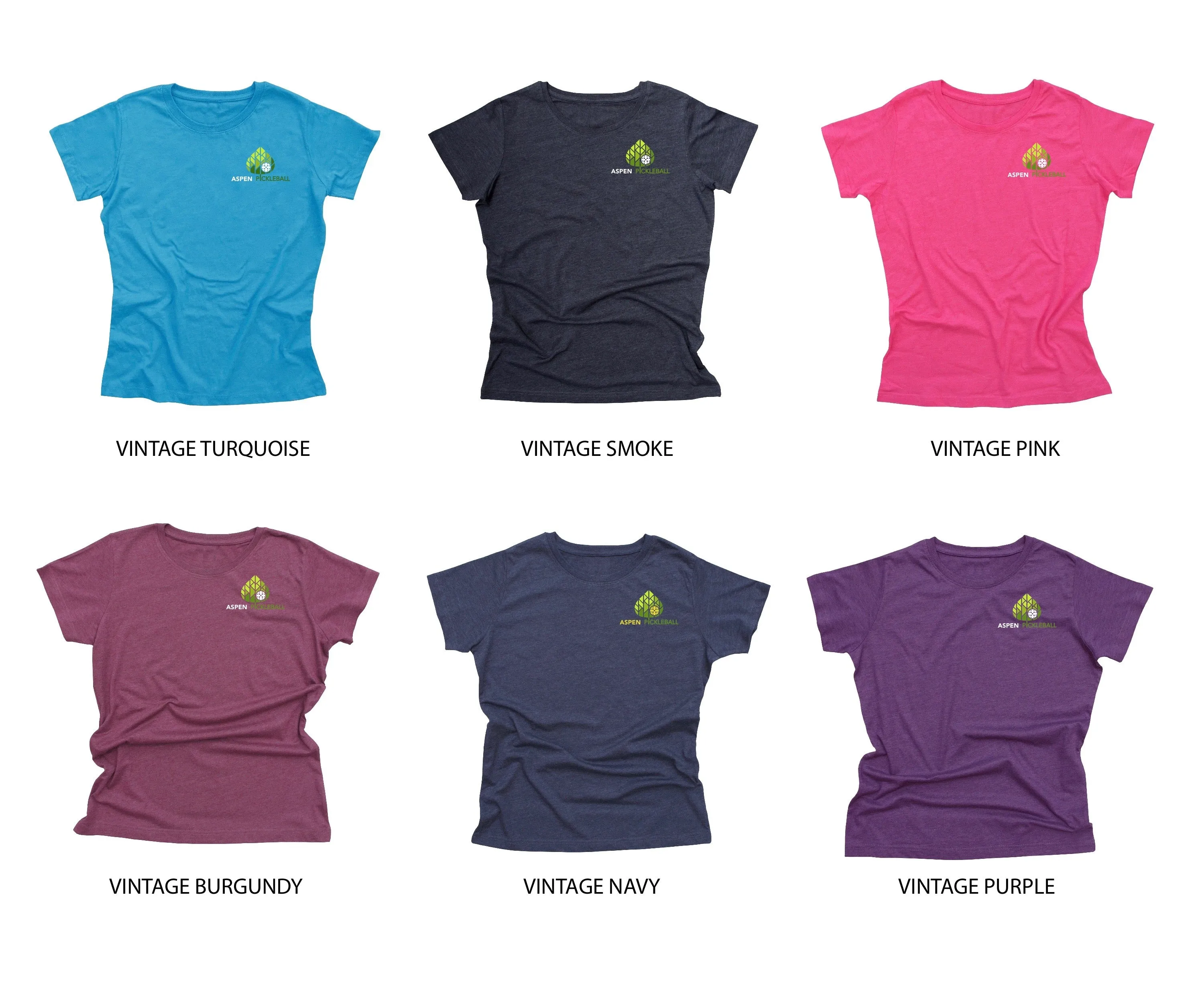 Aspen Pickleball Ladies Vintage Casual Cotton Blend T-Shirt - Front Chest Logo