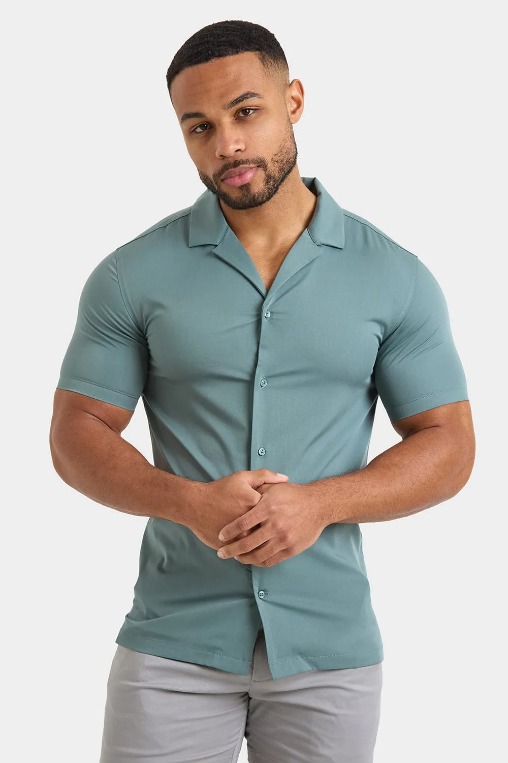 Bamboo Revere Collar Shirt in Pine