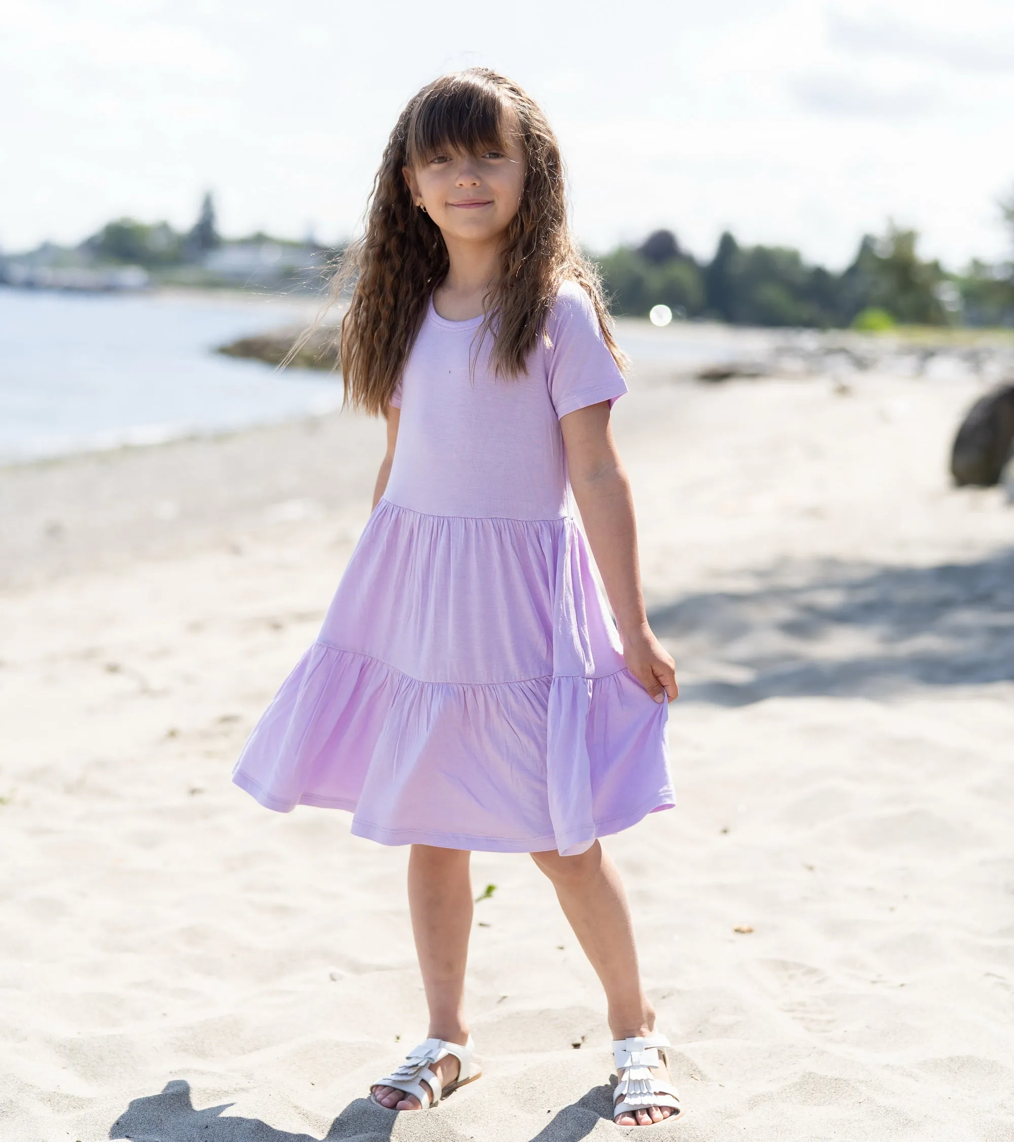 Bamboo Tiered Jersey Dress with Bloomer (Lavender Bloom)