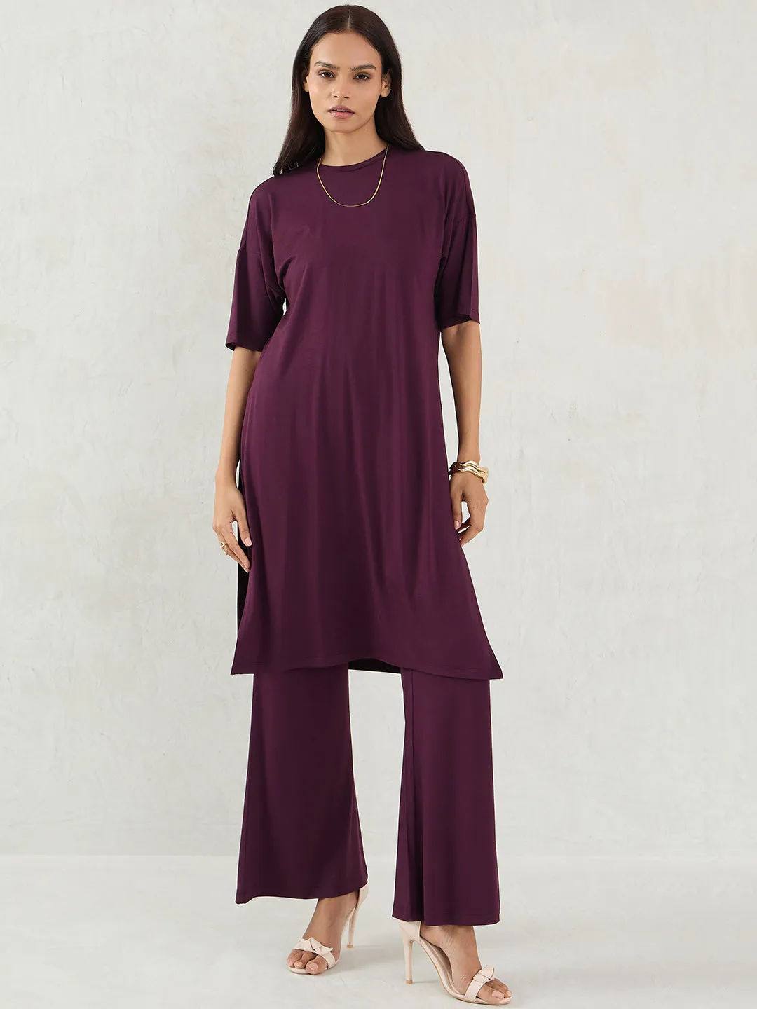 Bamboo Wine Knit Slit Detail Top