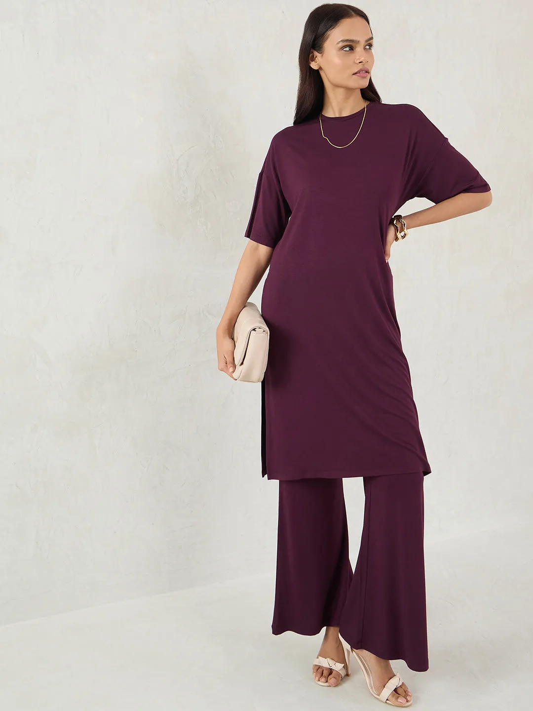 Bamboo Wine Knit Slit Detail Top