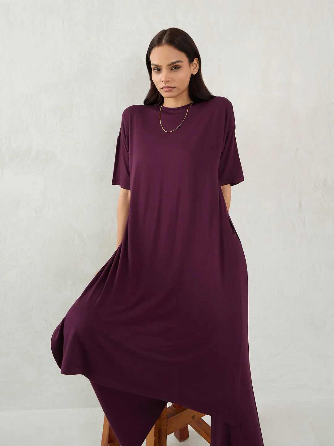 Bamboo Wine Knit Slit Detail Top
