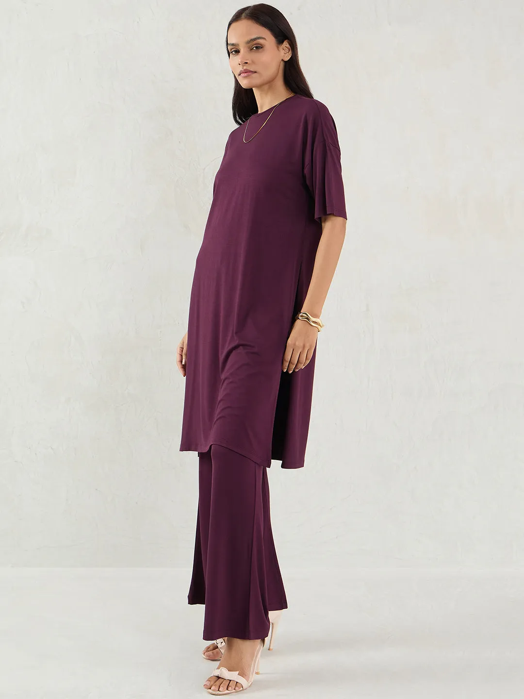 Bamboo Wine Knit Slit Detail Top