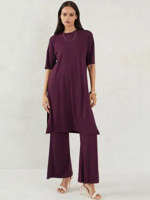 Bamboo Wine Knit Slit Detail Top