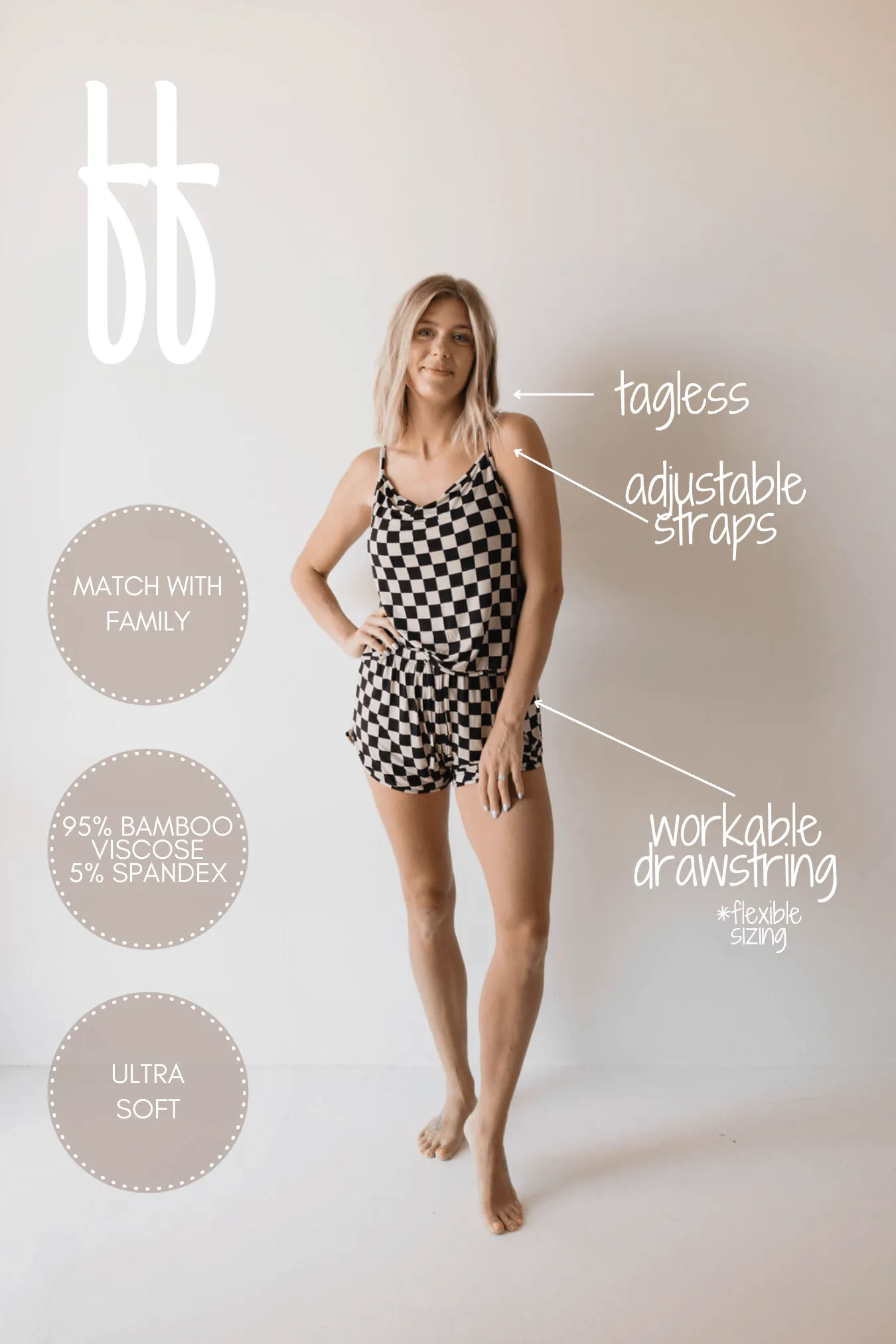 Black Checkerboard | Cami Women's Bamboo Set