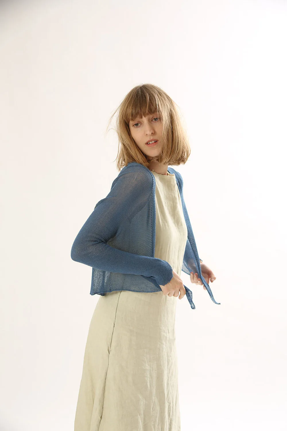 Blue Knitted Cardigan,Women Blue Jeans jacket