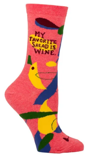 BlueQ Women's Crew Socks "Favorite Salad Is Wine"