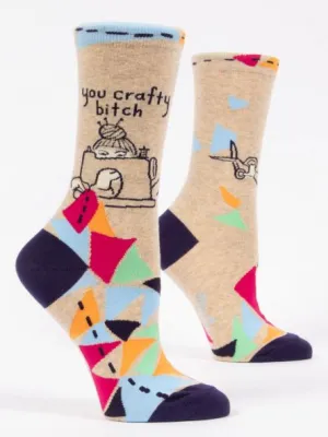 BlueQ Women's Crew Socks: You Crafty Bitch