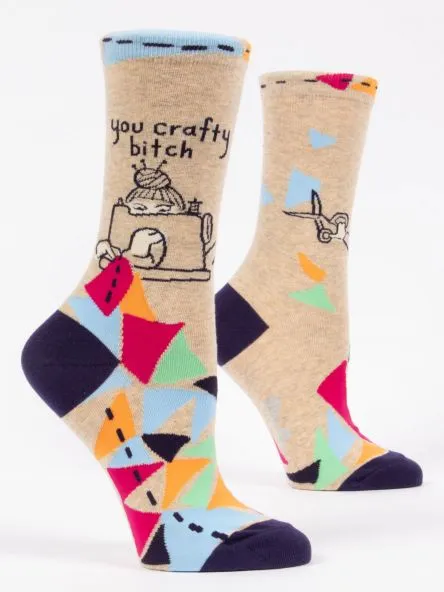 BlueQ Women's Crew Socks: You Crafty Bitch