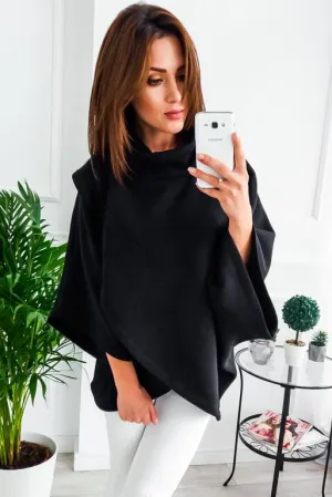 Celino Women's Fashion Design Black Fleece Hoodies High Collar Sweater