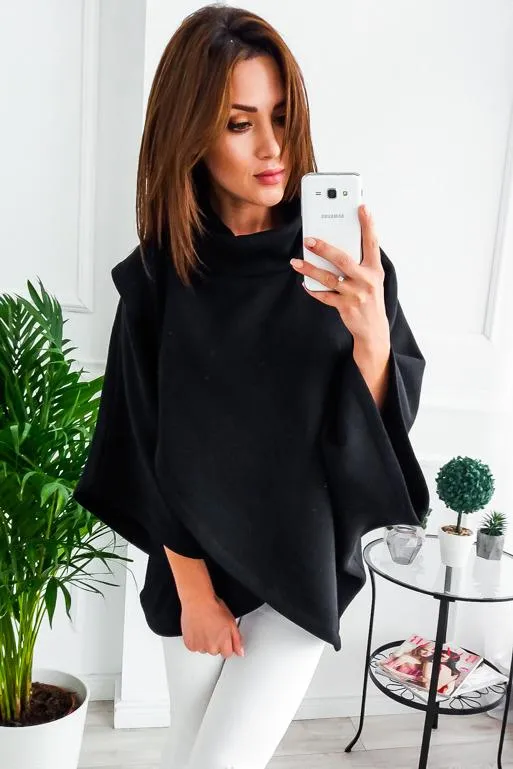 Celino Women's Fashion Design Black Fleece Hoodies High Collar Sweater