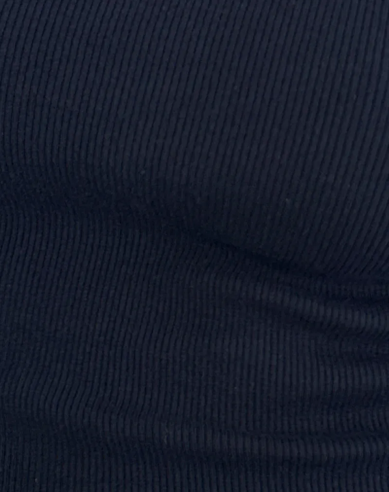 Chacha Bardot Top in Rib Lace Navy
