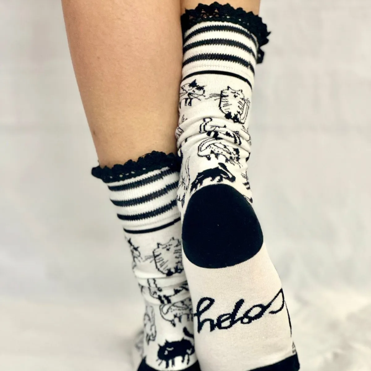 COPY CAT novelty print crew sock women's- black white