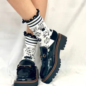 COPY CAT novelty print crew sock women's- black white