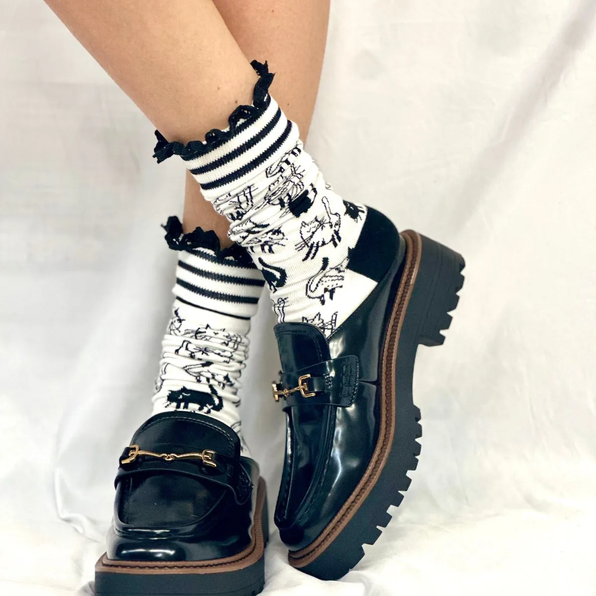 COPY CAT novelty print crew sock women's- black white