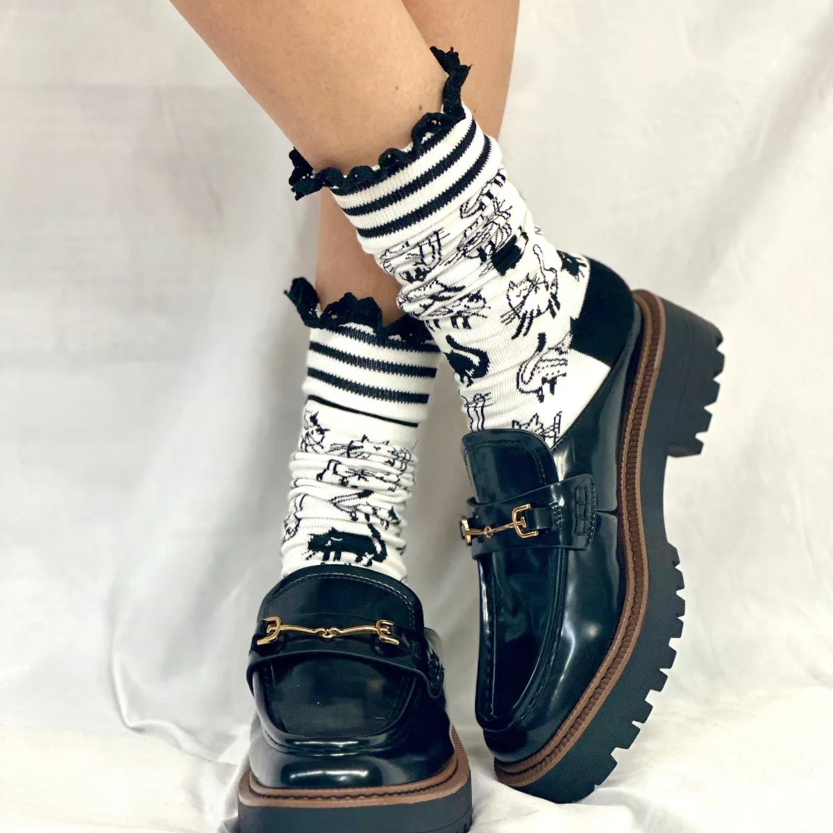 COPY CAT novelty print crew sock women's- black white