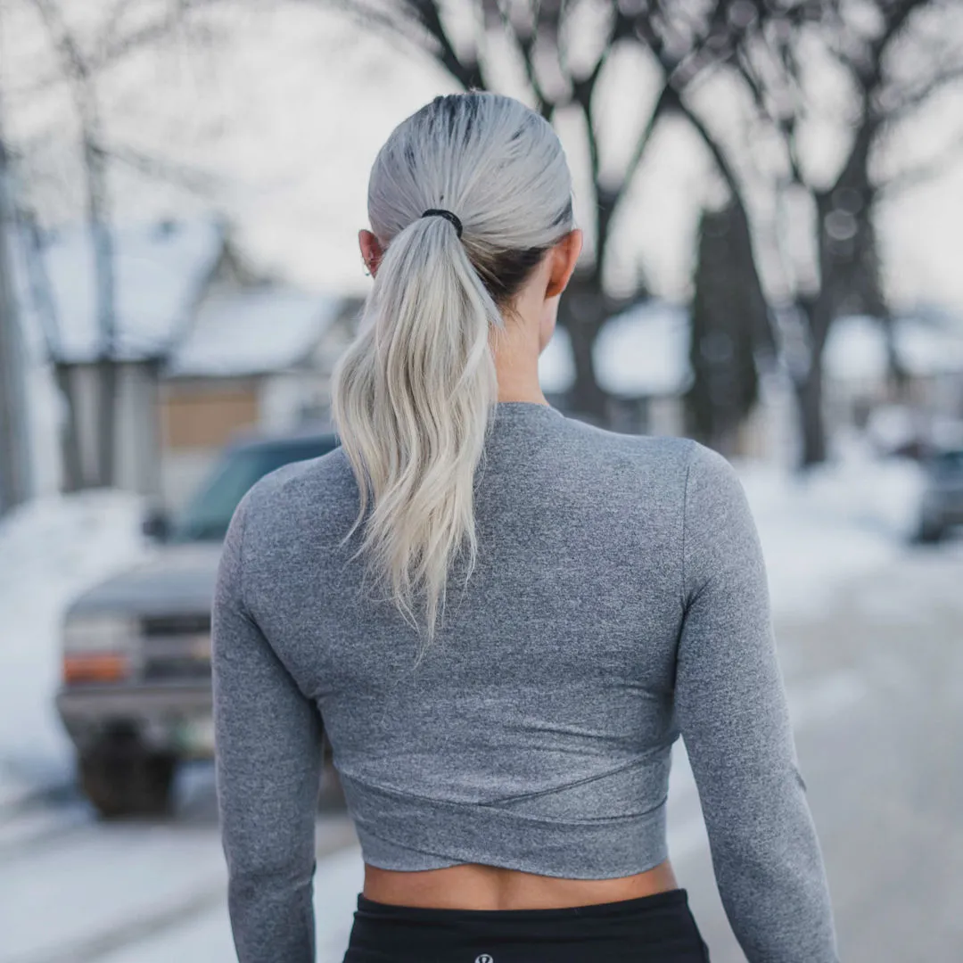 Cross Longsleeve Crop Top - Grey (Women's)