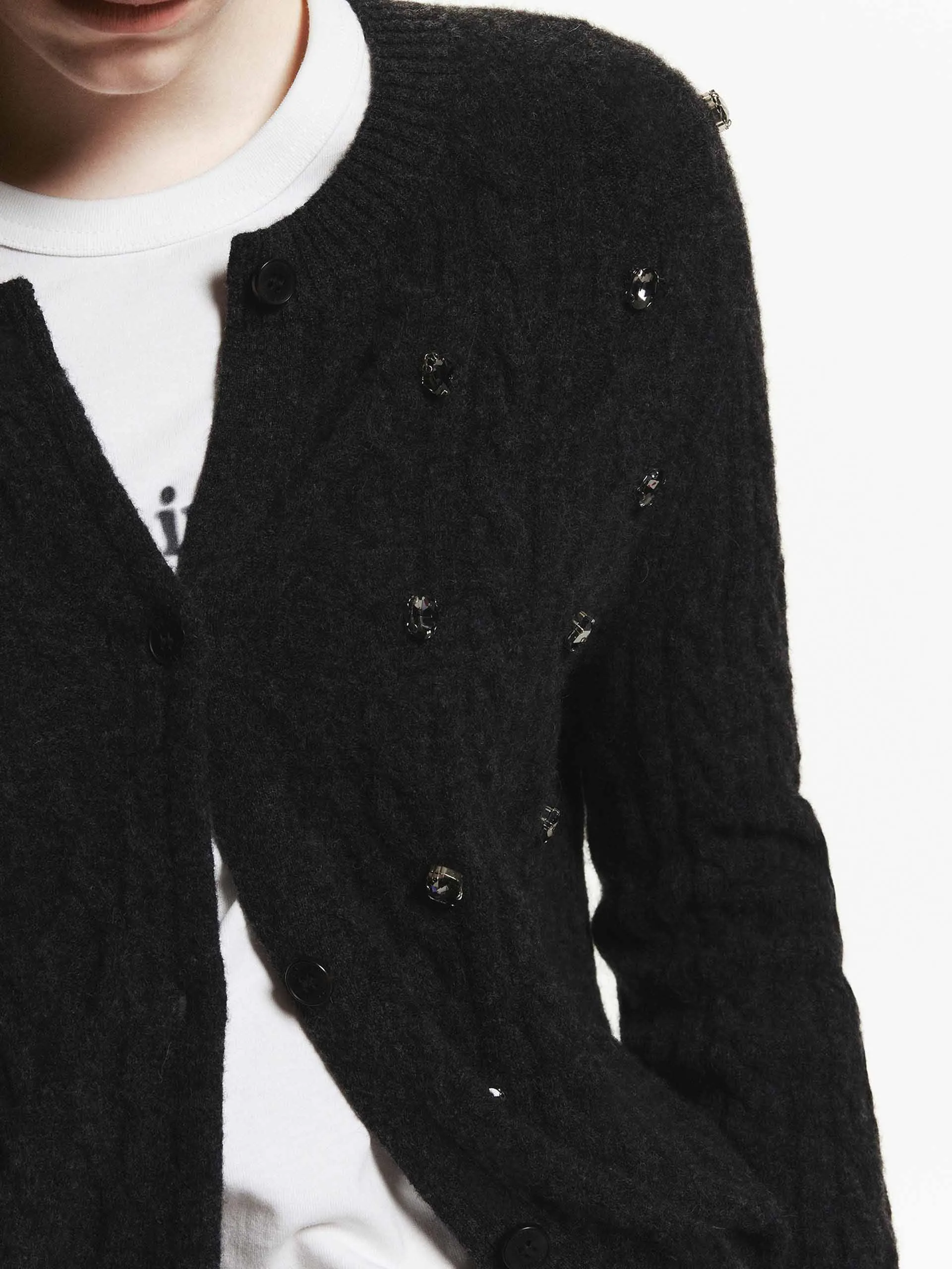 Crystal Decoration Cable Cardigan