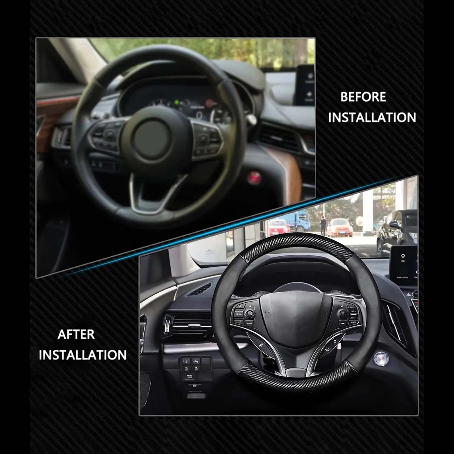 Custom  Car Steering Wheel Cover, Custom Fit For Your Cars, Leather Nonslip 3D Carbon Fiber Texture Sport Style Wheel Cover for Women, Interior Modification for All Car Accessories FD18992