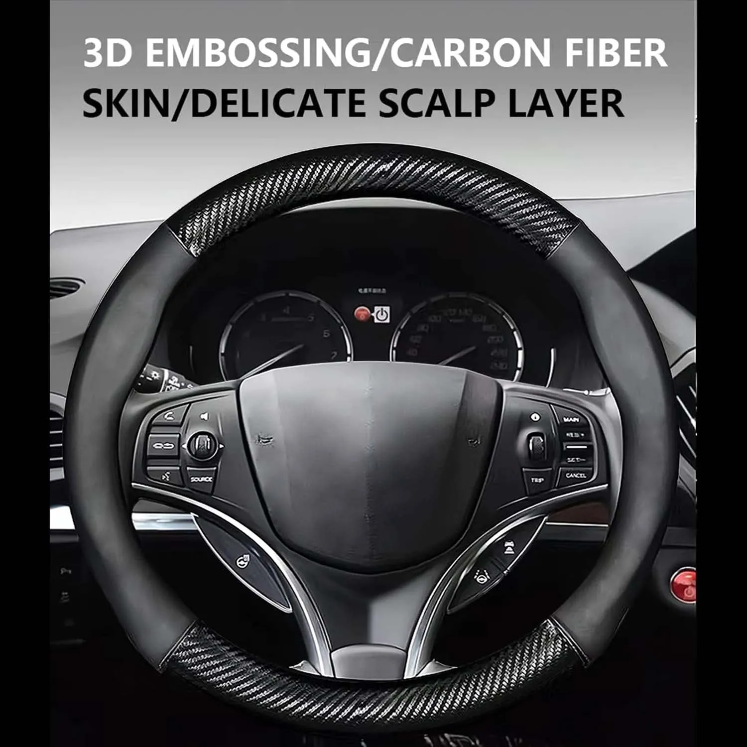 Custom  Car Steering Wheel Cover, Custom Fit For Your Cars, Leather Nonslip 3D Carbon Fiber Texture Sport Style Wheel Cover for Women, Interior Modification for All Car Accessories JG18992