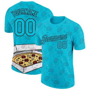 Custom Lakes Blue Black 3D Pattern Design Food Pizza Performance T-Shirt