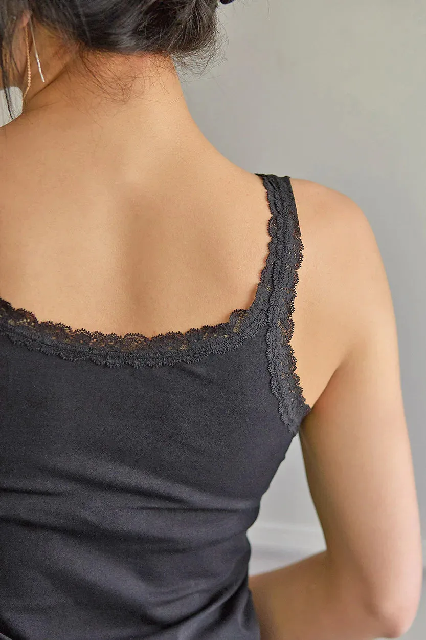 Dolce Cotton Lace T-Shirt In Black - Janira
